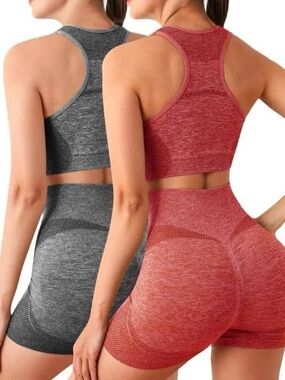 2 sets of Seamless Racerback Sports Bra - Pink and Gray